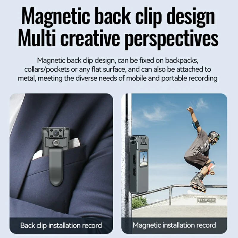 V28 HD Rejestrator głosu z redukcją szumów, urządzenie do nagrywania w jakości 1920P z obrotowym obiektywem 180° i kartą 4GB