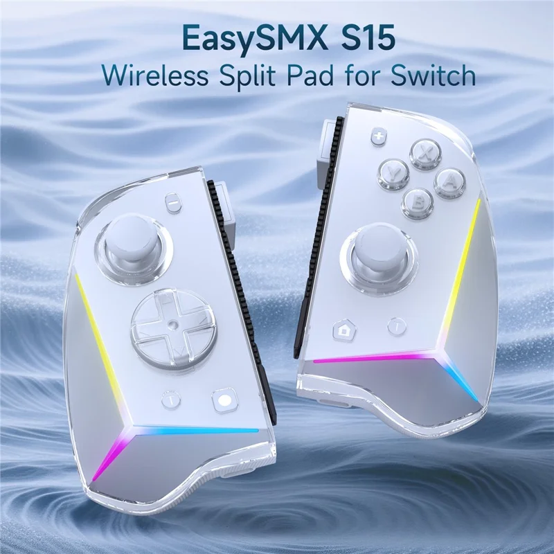 EASYSMX S15 Wireless Split Gamepad per Nintendo Switch / Switch OLED / Switch Lite Controller da Gioco con Illuminazione RGB e Stick Analogici a Effetto Hall