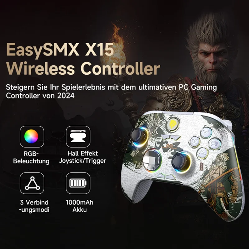 EASYSMX X15 RGB Lighting Hall Effect Joystick Wireless Controller 2.4G  /  Bluetooth-compatible  /  Wired Triple Mode Gamepad