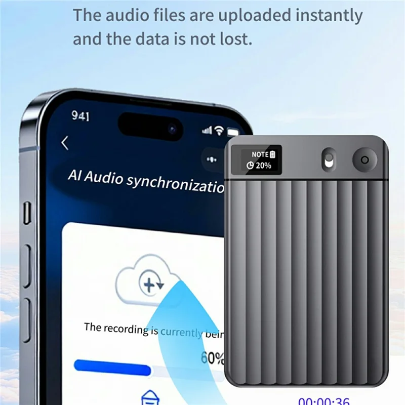 AI7 Ultra Thin Smart Recording Card 64GB AI Voice to Text Real Time Transcription For Meeting Conference - Grey