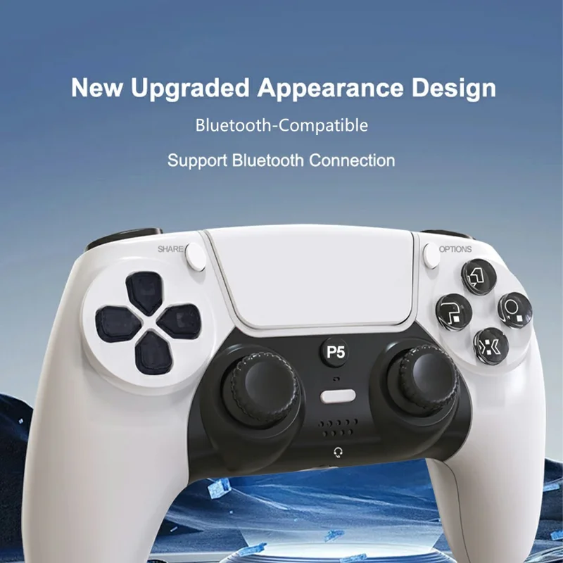 P50A Manette de Jeu Sans Fil pour PS5, Ergonomique, Gyroscope 6 Axes, Double Vibration, Manette Bluetooth - Noir