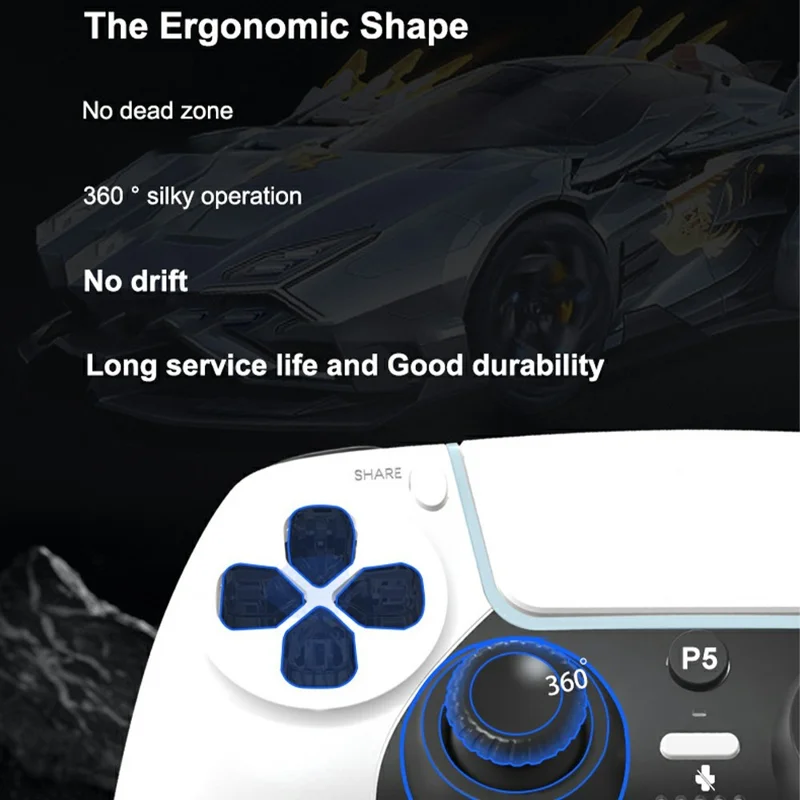 P50A Manette de Jeu Sans Fil pour PS5, Ergonomique, Gyroscope 6 Axes, Double Vibration, Manette Bluetooth - Noir