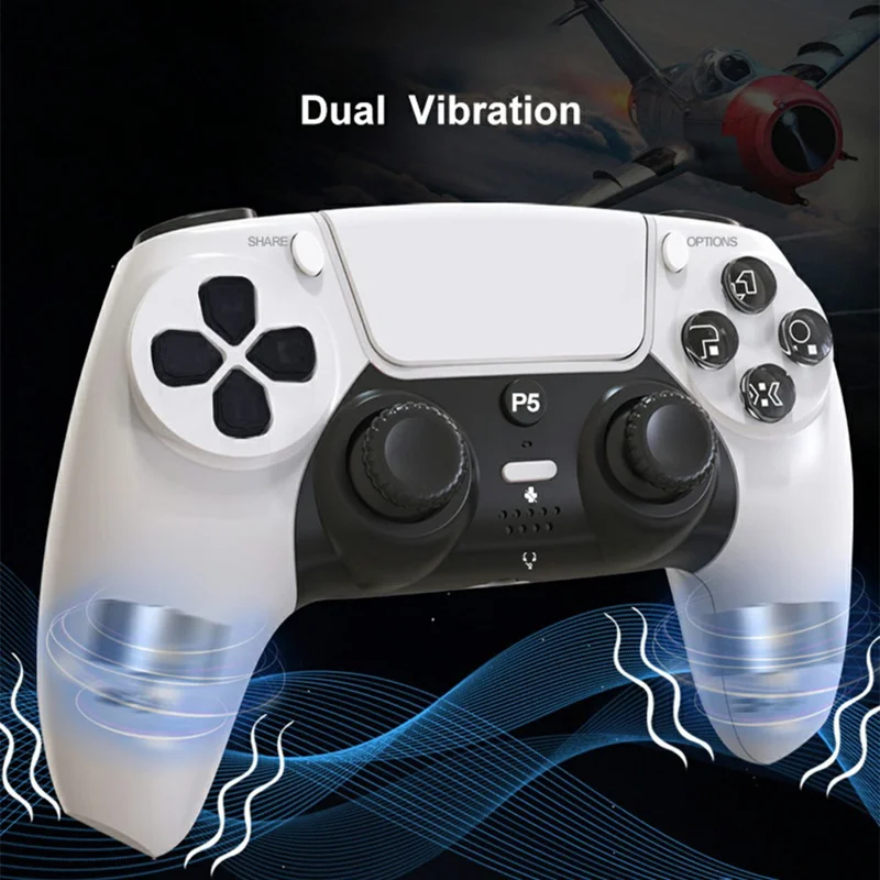P50A Manette de Jeu Sans Fil pour PS5, Ergonomique, Gyroscope 6 Axes, Double Vibration, Manette Bluetooth - Noir
