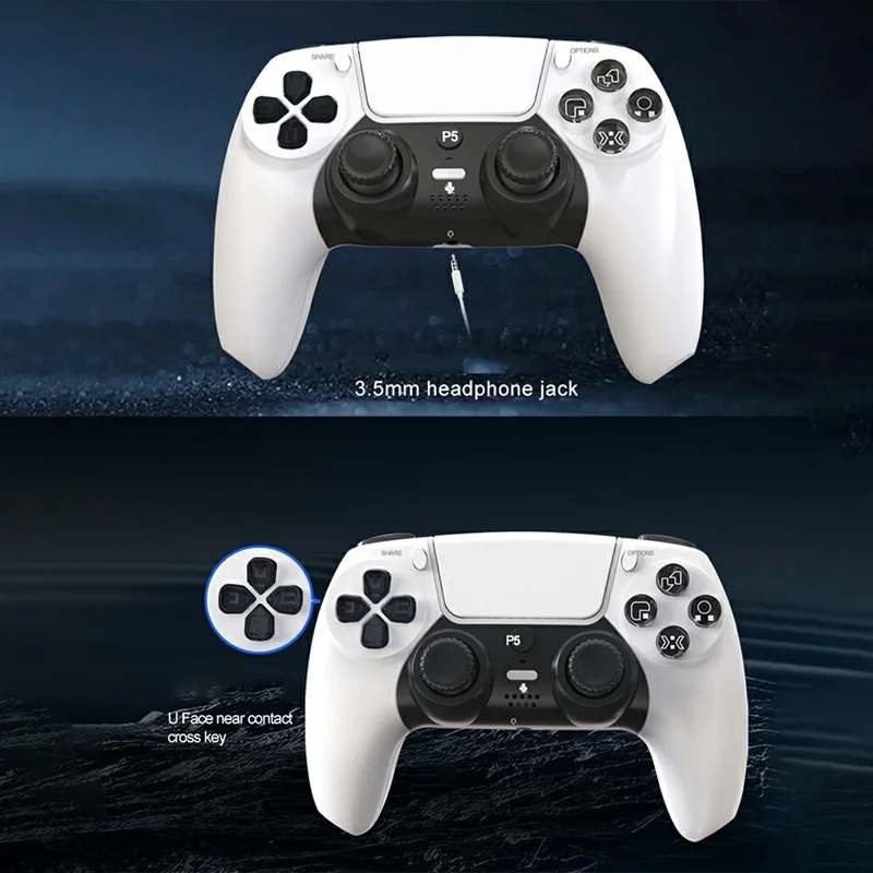 P50A Manette de Jeu Sans Fil pour PS5, Ergonomique, Gyroscope 6 Axes, Double Vibration, Manette Bluetooth - Noir