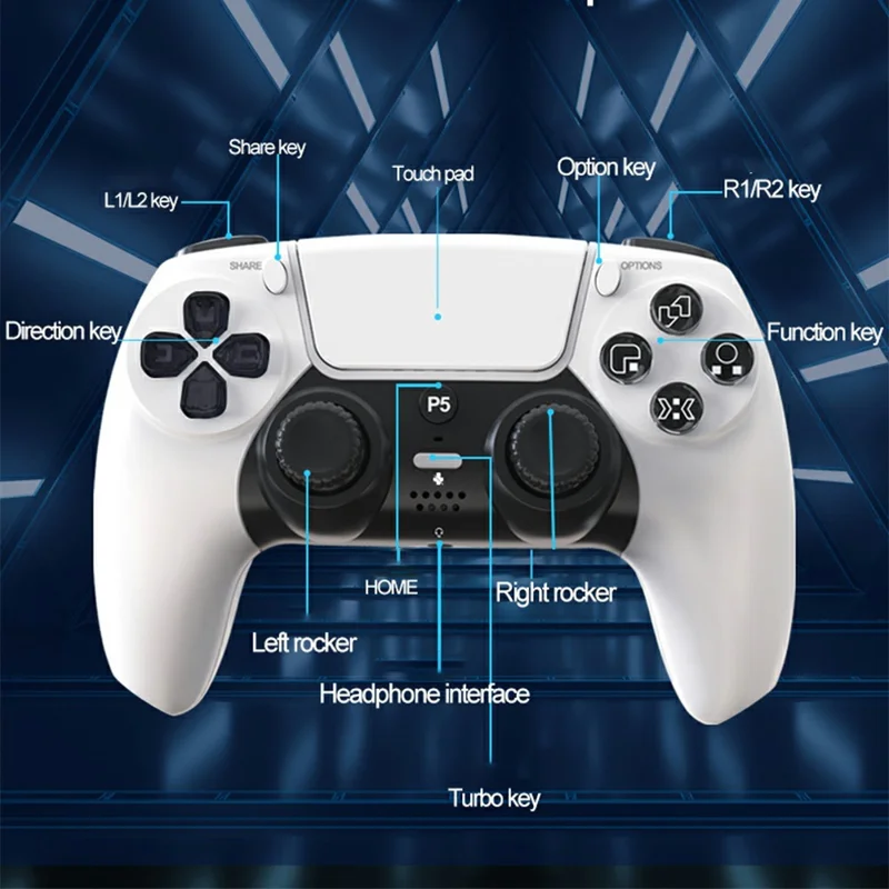 P50A Manette de Jeu Sans Fil pour PS5, Ergonomique, Gyroscope 6 Axes, Double Vibration, Manette Bluetooth - Noir