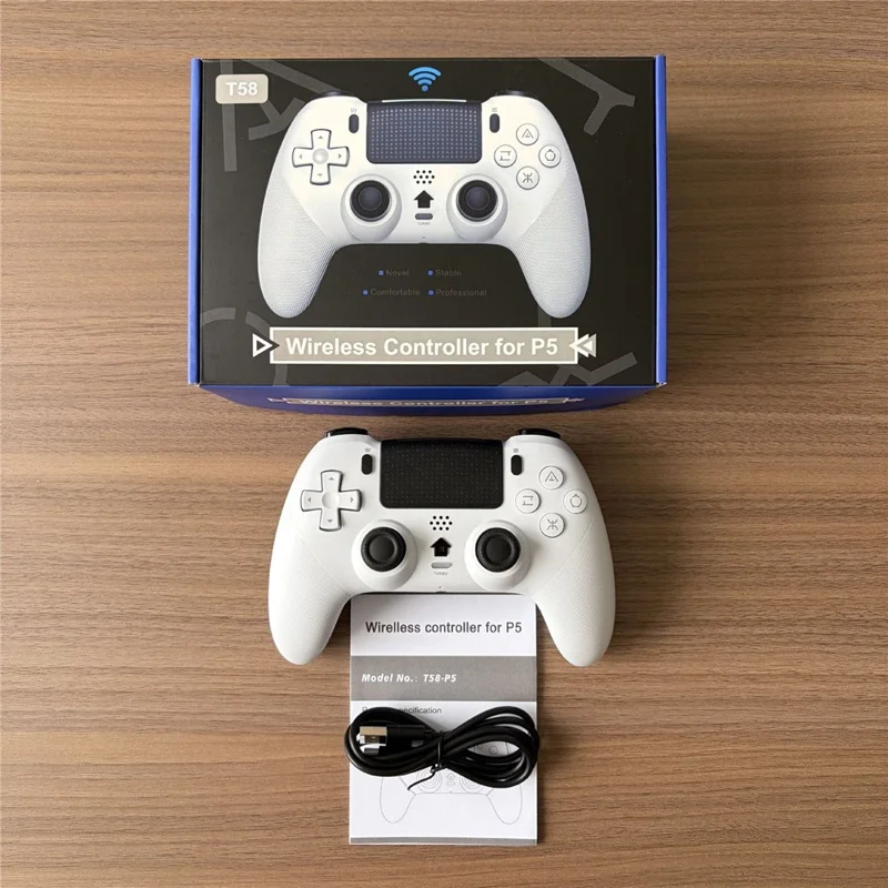 Manette de jeu sans fil T58 pour PS5 / PS5 Pro / PS5 Slim, manette Bluetooth avec gyroscopes 6 axes, écran OLED et fonctions macro programmables - Noir