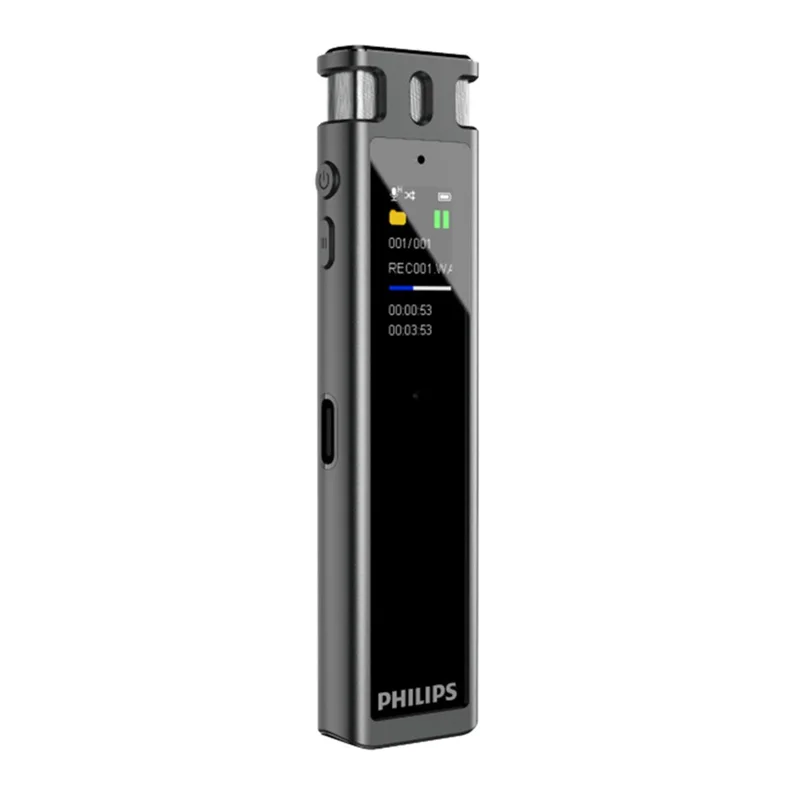 PHILIPS VTR5260 16GB Digital Voice Recorder 2+2 Mic Speech to Text Noise Cancelling Recording Device for Meeting Interview - Black