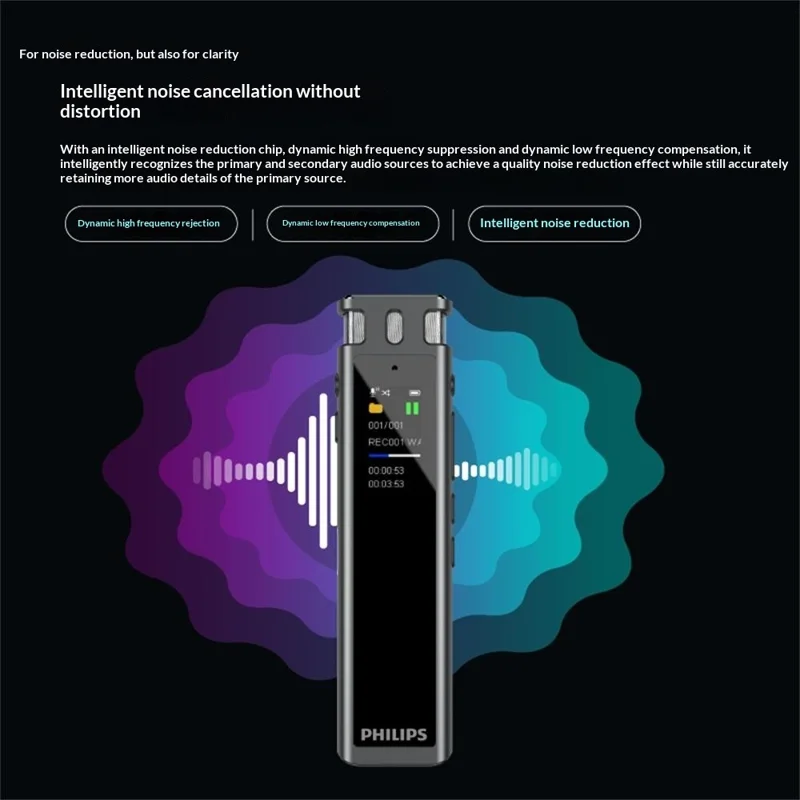 PHILIPS VTR5260 16GB Digital Voice Recorder 2+2 Mic Speech to Text Noise Cancelling Recording Device for Meeting Interview - Black