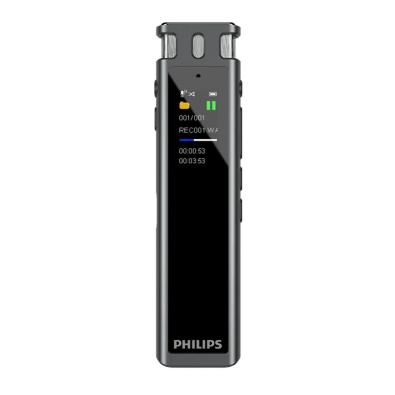 PHILIPS VTR5260 16GB Digital Voice Recorder 2+2 Mic Speech to Text Noise Cancelling Recording Device for Meeting Interview - Black