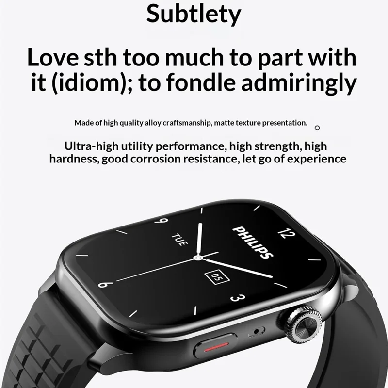 PHILIPS VTR5208 Wearable Voice Recorder Watch Noise Reduction Offline Voice Translator, Silicone Strap - Black
