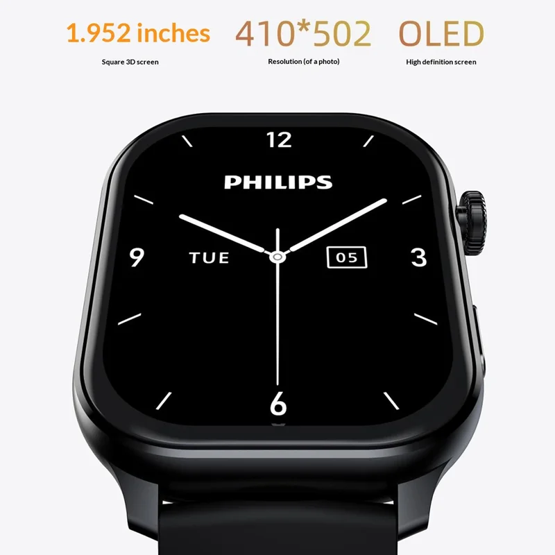 PHILIPS VTR5208 Wearable Voice Recorder Watch Noise Reduction Offline Voice Translator, Silicone Strap - Black