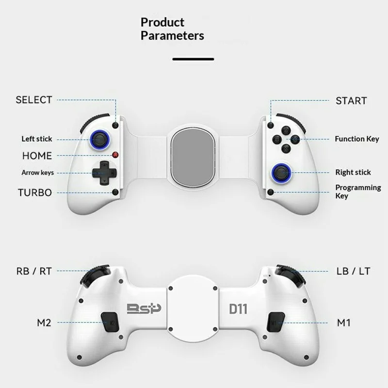 D11S Игровой контроллер с охлаждающим вентилятором, датчиками Холла, программируемыми задними кнопками, выдвижной геймпад для телефона / планшета / Nintendo Switch - Белый