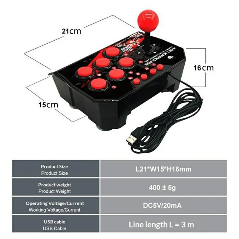 NS002 Arcade Joystick Game Controller USB Wired Fighting Stick with 6 Action Buttons for Switch PS3 PC