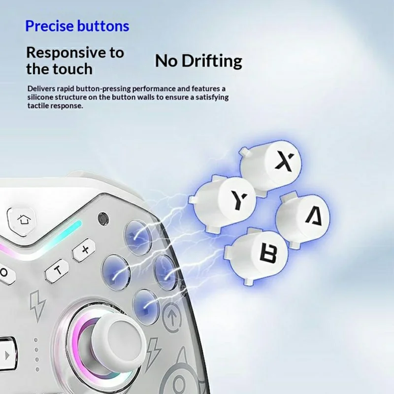 CM-619 Wireless Game Controller Bluetooth-compatible Gamepad with Hall Joystick RGB Light for Switch Steam iOS Android - White