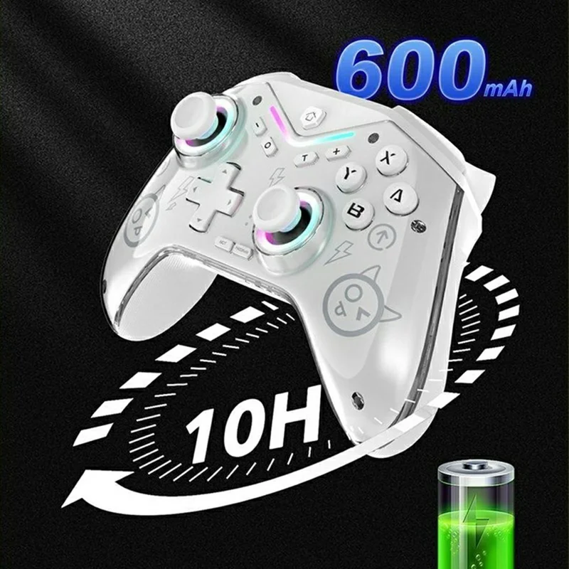 CM-619 Wireless Game Controller Bluetooth-compatible Gamepad with Hall Joystick RGB Light for Switch Steam iOS Android - White