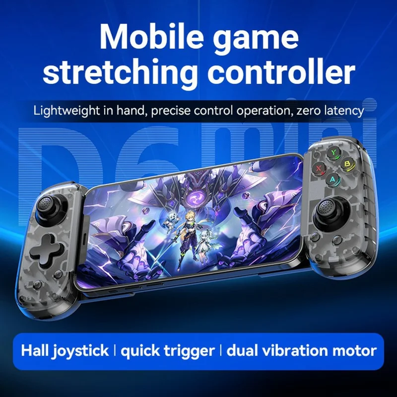 D6mini Растягивающийся игровой контроллер с джойстиком Hall, двухрежимный, с поддержкой Bluetooth, проводной геймпад для Android, iOS, Switch, ПК — черный
