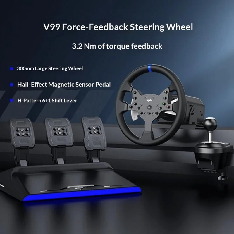 PXN V99 Force Feedback Racing Wheel 300 мм Игровой симулятор 3,2 Нм крутящего момента для PC PS4 ETS2 - Черный