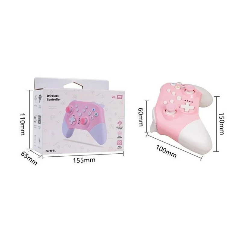 NS20 Switch Pro Inalámbrico Game Controller con Doble Vibración y Mando con Receptor 2.4G para Juegos en Switch PC - Rosa