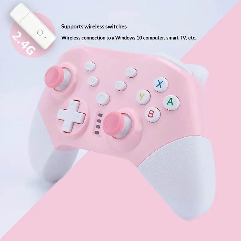 NS20 Switch Pro Inalámbrico Game Controller con Doble Vibración y Mando con Receptor 2.4G para Juegos en Switch PC - Rosa