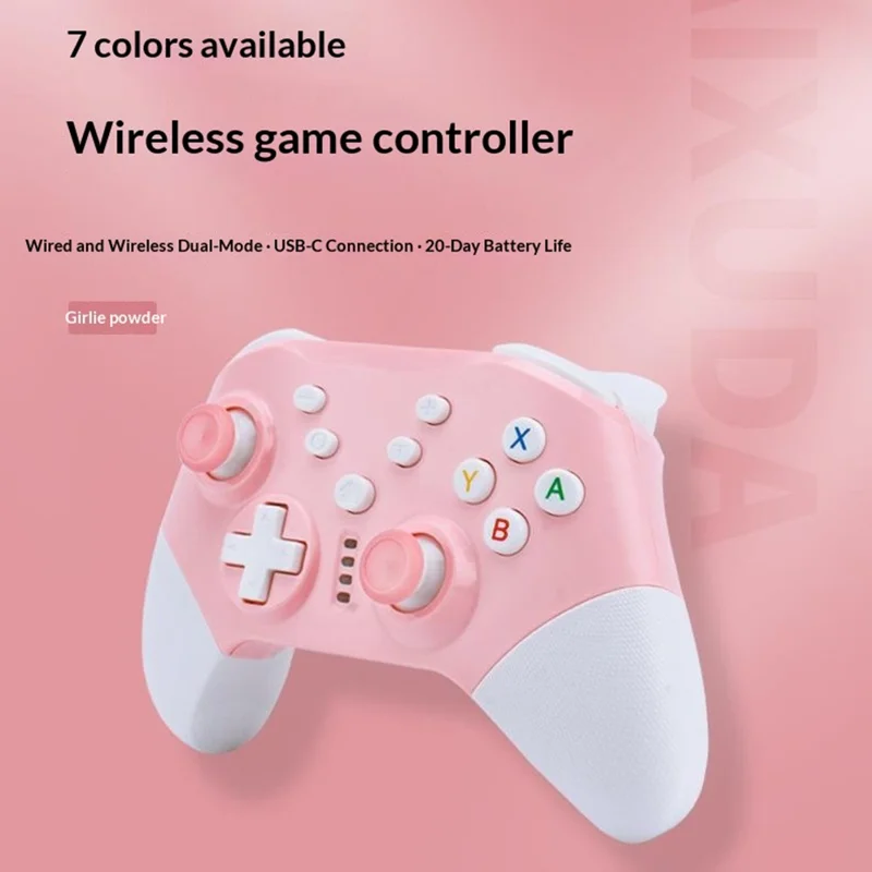 NS20 Switch Pro Inalámbrico Game Controller con Doble Vibración y Mando con Receptor 2.4G para Juegos en Switch PC - Rosa