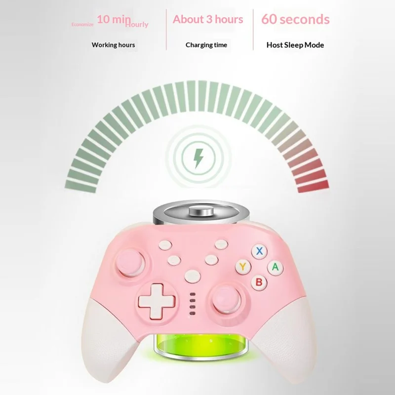 NS20 Switch Pro Inalámbrico Game Controller con Doble Vibración y Mando con Receptor 2.4G para Juegos en Switch PC - Rosa