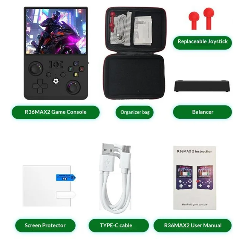 R36MAX2 Console Portatile Open Source da 128 GB con Schermo IPS da 4,5 pollici, Doppio Joystick, Gioco Arcade GBA, Giocatore Retro - Verde Trasparente