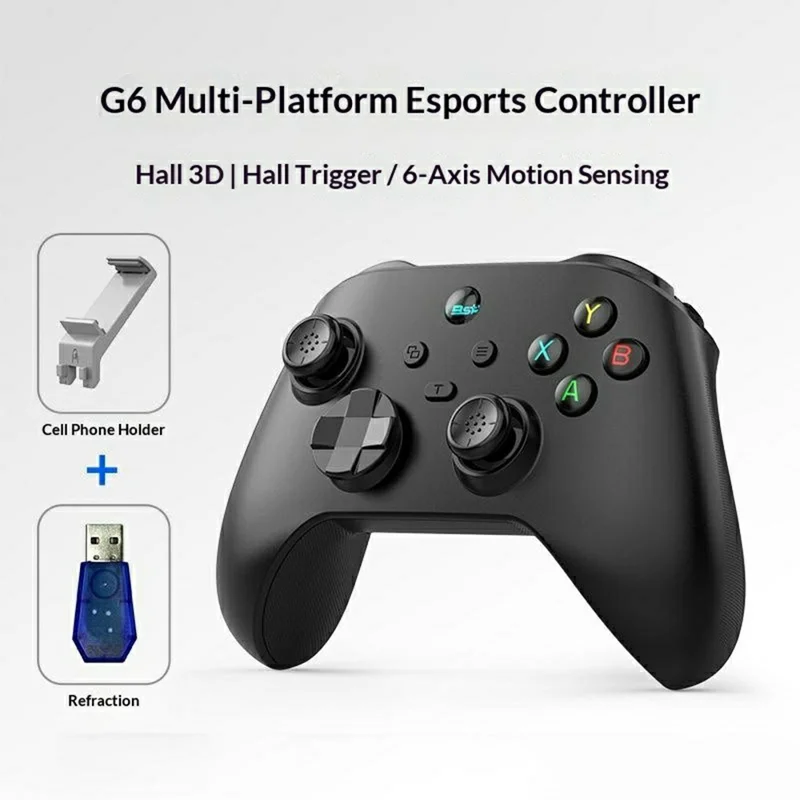G6 Dual Hall Joystick Wireless Gaming Controller 6-Axis Motion Sensing Bluetooth-compatible Gamepad for PC / Nintendo Switch / Android / iOS - Black