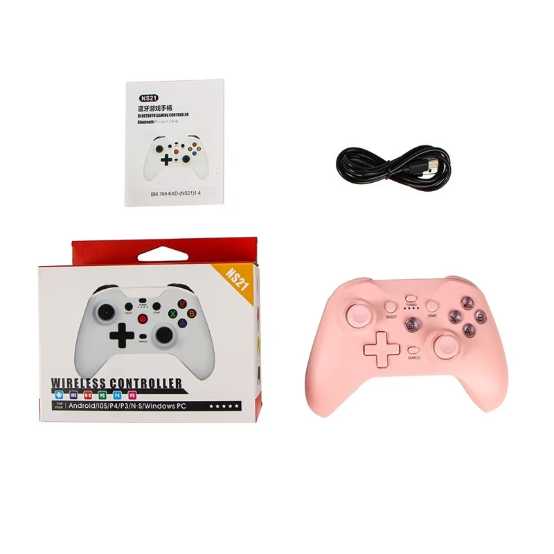 NS21 Wireless Game Controller 2.4G Receiver 6-Axis Motion Dual Vibration Turbo Function Gamepad for Nintendo Switch  /  PC  /  Phone - Pink
