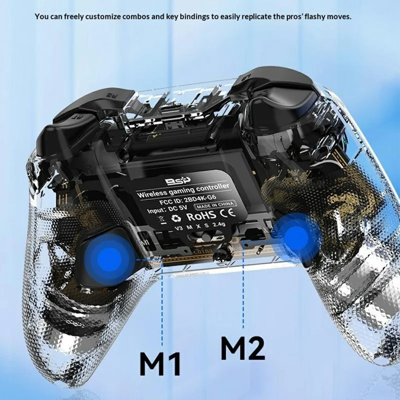 G6 Pro Kabellose Spielekonsole RGB-Beleuchtung Hall-Effekt-Trigger Kohlefilm-Joystick Transparente Gamepad für Nintendo Switch / PC / Android / iOS - Transparent