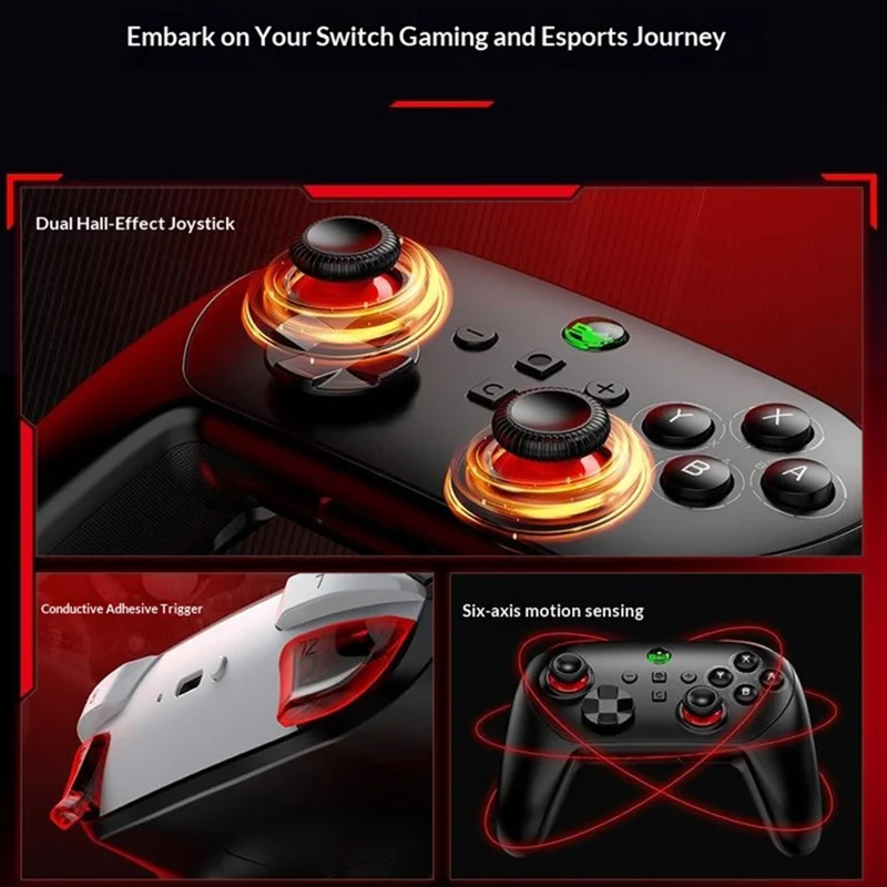 S13E Wireless Gaming Controller Dual Hall Effect Joysticks for Nintendo Switch 2 / Switch / PC with Programmable Back Buttons - Black  /  Red
