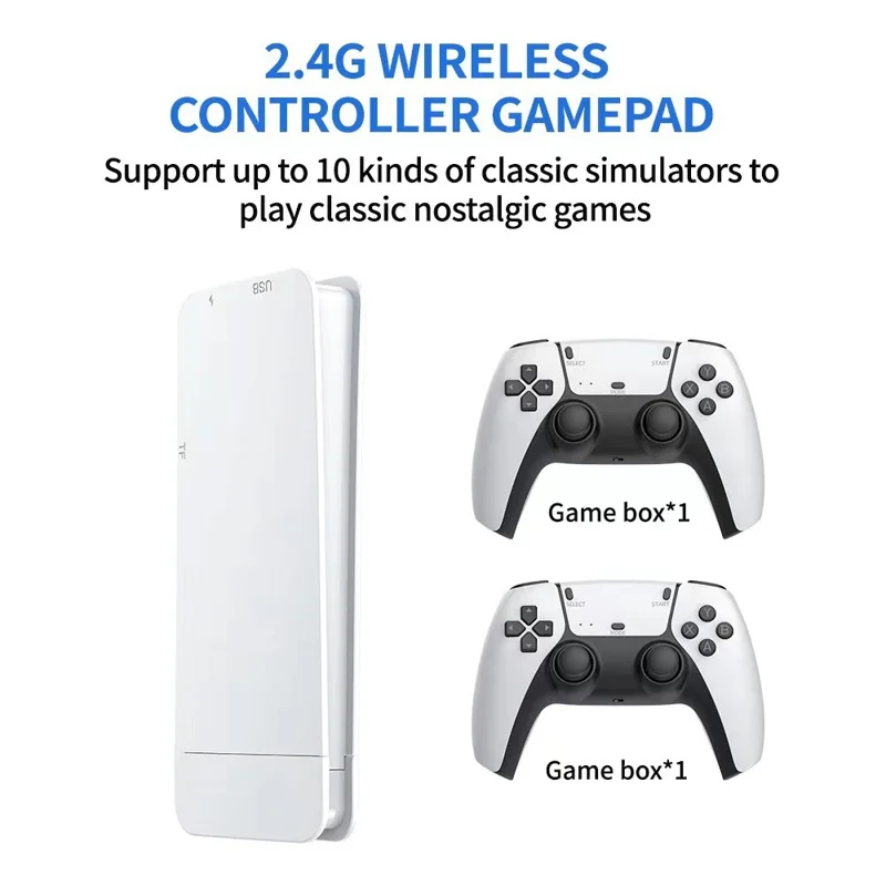 M15 64GB Retro Game Console Dual Player 2.4G Wireless Controllers 10 Emulators for TV Gaming - Black+White