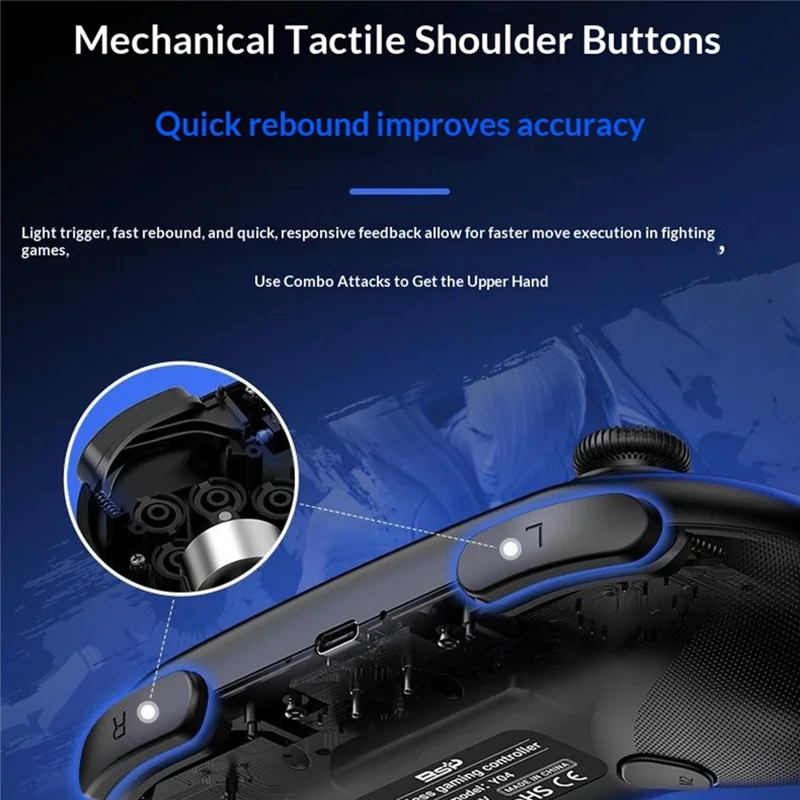 Y04 Gaming Controller 6-Tasten-Fighting-Layout Hall-Joystick für Nintendo Switch / Sony PlayStation 4 / 3 / PC – Schwarz