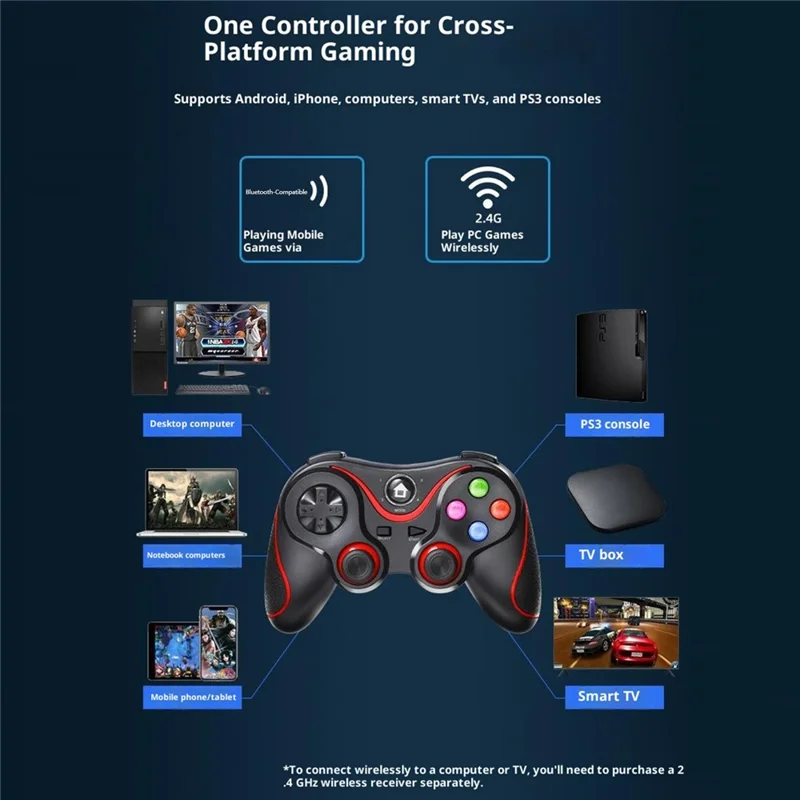V8 Bluetooth-compatible Wireless Gamepad with Phone Holder for Android / iOS / PC / PS3 / TV Gaming Controller