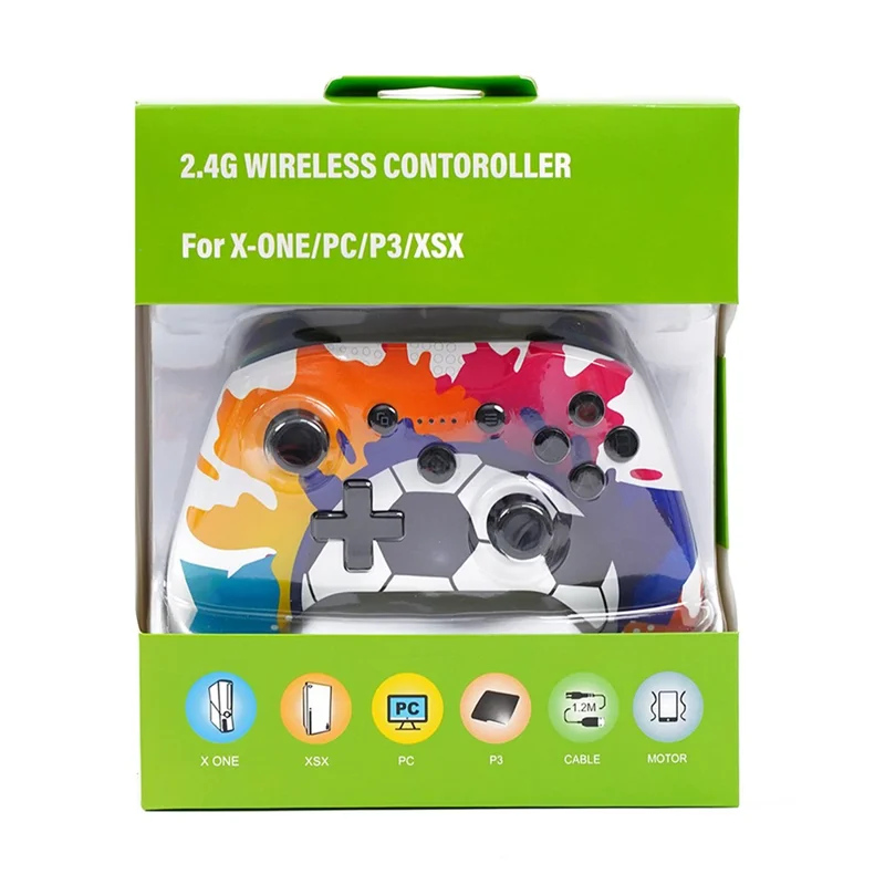 XSX Water Transfer Print 2.4G Wireless Gaming Controller Dual Vibration Motor Gamepad for PC Switch Android - Graffiti