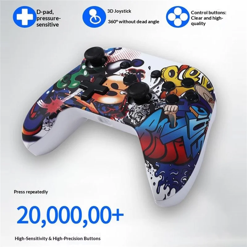 XSX Water Transfer Print 2.4G Wireless Gaming Controller Dual Vibration Motor Gamepad for PC Switch Android - Graffiti