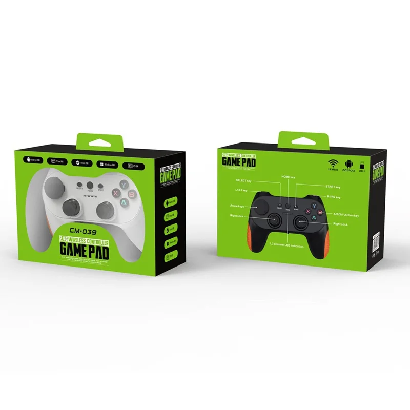 CM-039 Dual Player 2,4 G kabelloser Controller-Gamepad mit austauschbarem D-Pad für PC, Android, Smart TV Gaming – Schwarz