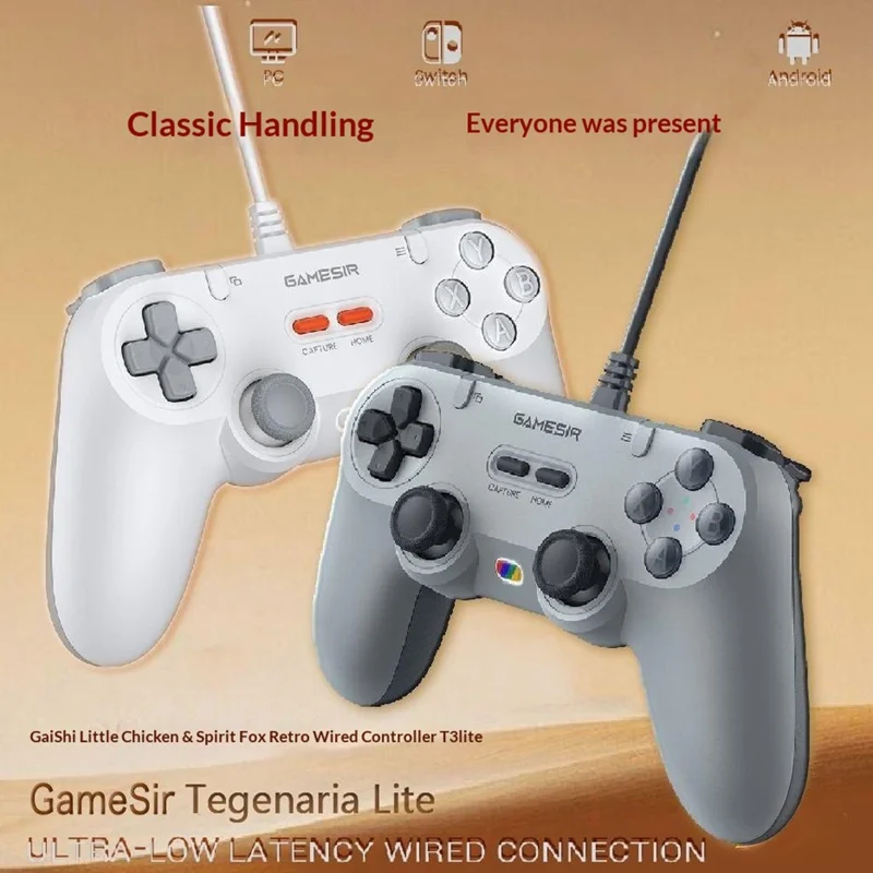 GAMESIR T3 Lite Wired Gaming Controller Hall Effect Sticks Plug and Play for PC / Switch / iOS / Android - Grey