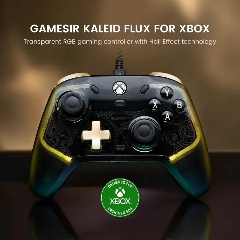GAMESIR K1 Wired Gaming Controller for Xbox One / Series X / S / PC Hall Effect Transparent RGB Design - Gilding Gold