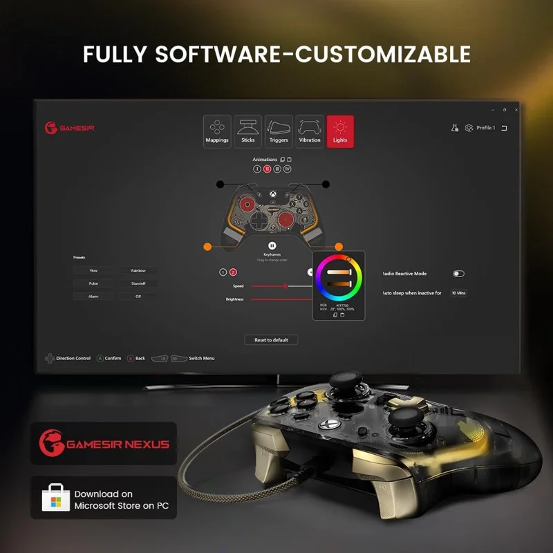 GAMESIR K1 Wired Gaming Controller for Xbox One / Series X / S / PC Hall Effect Transparent RGB Design - Gilding Gold