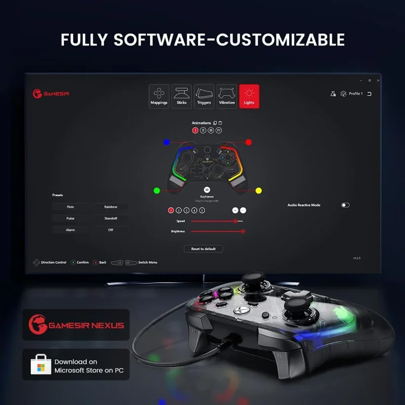 GAMESIR K1 Wired Gaming Controller for Xbox One / Series X / S / PC Hall Effect Transparent RGB Design - Gilding Gold