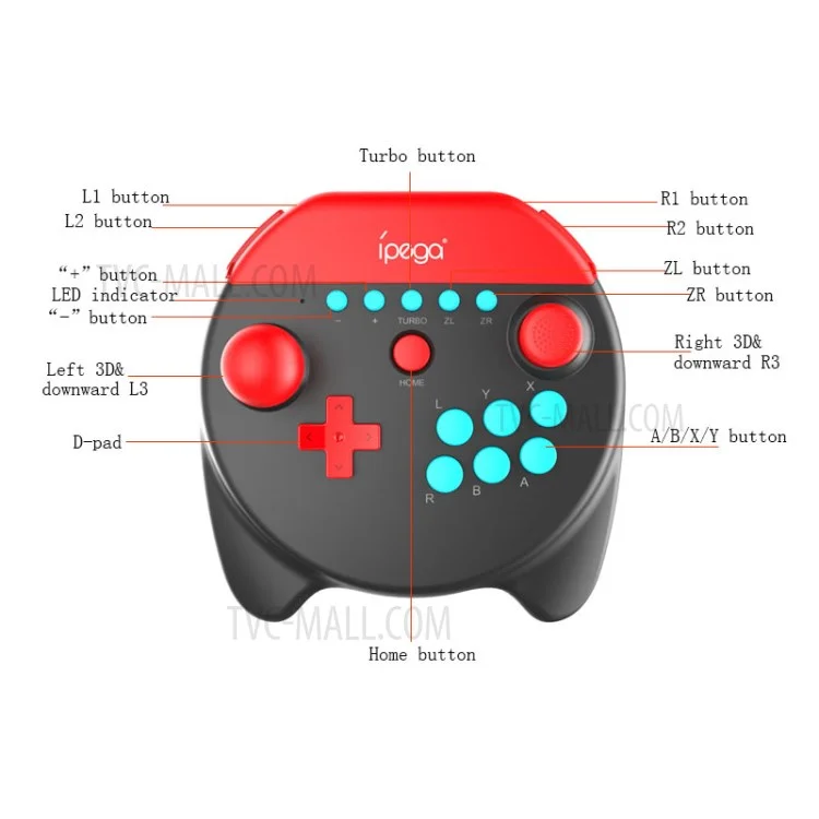 IPEGA PG-SW025 Bluetooth-compatible Wireless 6-Axis Vibration Gamepad Arcade Joystick Game Controller for Nintendo Switch/Switch Lite - Black