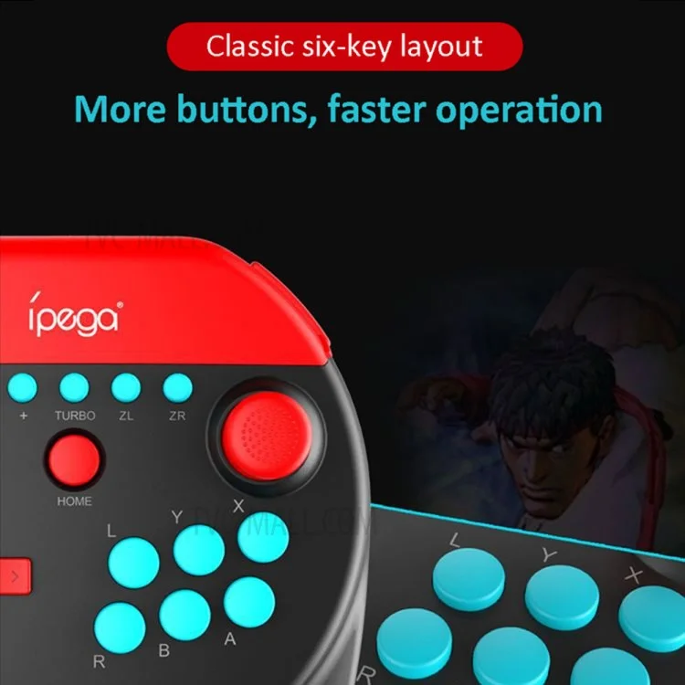 IPEGA PG-SW025 Bluetooth-compatible Wireless 6-Axis Vibration Gamepad Arcade Joystick Game Controller for Nintendo Switch/Switch Lite - Black