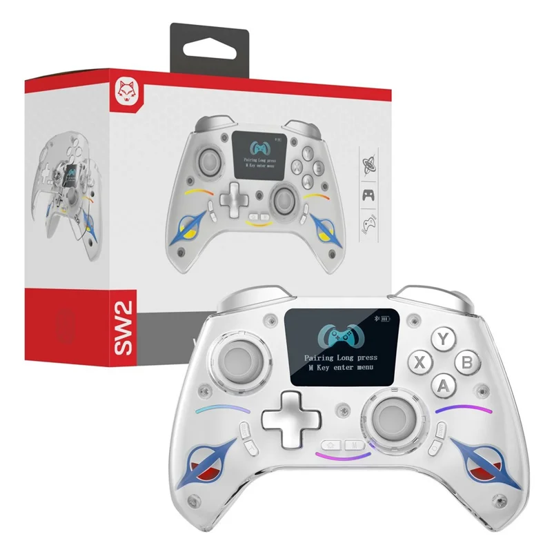 D220 Gaming Controller with LCD Screen Hall Effect Six-Axis Gyro for PC / Sony PlayStation 4 / Nintendo Switch 2 / Switch - White