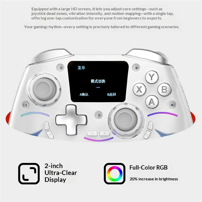 D220 Gaming Controller with LCD Screen Hall Effect Six-Axis Gyro for PC / Sony PlayStation 4 / Nintendo Switch 2 / Switch - White