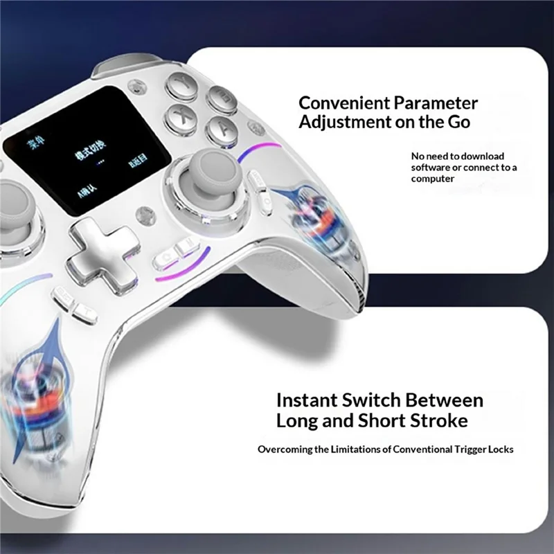 D220 Gaming Controller with LCD Screen Hall Effect Six-Axis Gyro for PC / Sony PlayStation 4 / Nintendo Switch 2 / Switch - White
