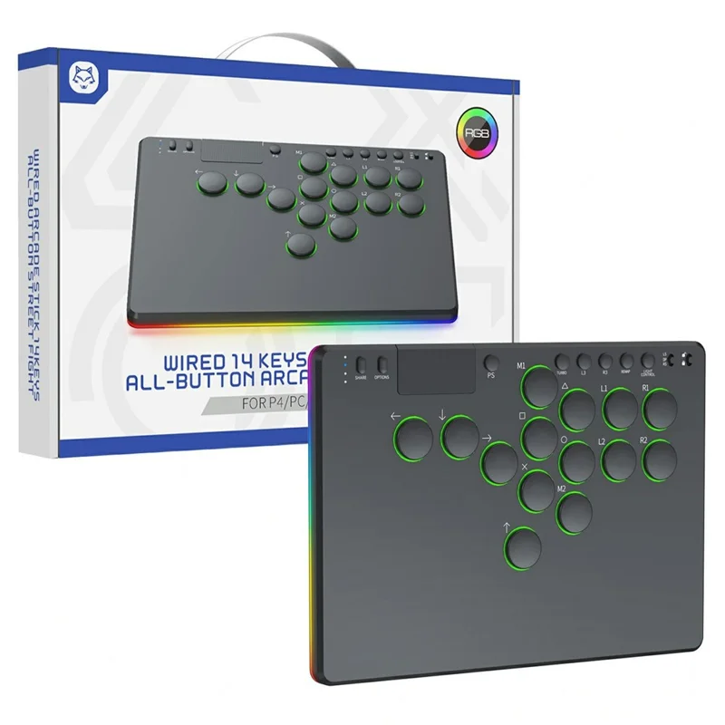 D114 14-Key Red Switch Arcade Keyboard with Touchpad for Sony PlayStation 4 / Nintendo Switch / PC - Black