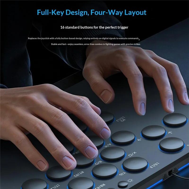 D216 16-Key Arcade Fight Keyboard with OLED Display for Sony PlayStation 4 / 3 / Nintendo Switch / PC - Black