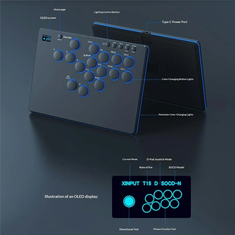 D216 16-Key Arcade Fight Keyboard with OLED Display for Sony PlayStation 4 / 3 / Nintendo Switch / PC - Black