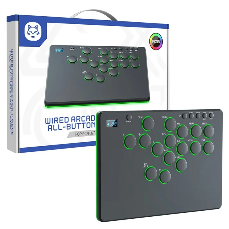 D216 16-Key Arcade Fight Keyboard with OLED Display for Sony PlayStation 4 / 3 / Nintendo Switch / PC - Black