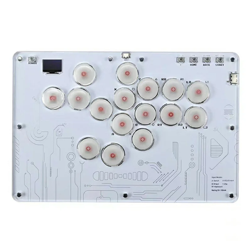 D116 Acrylic Crystal Panel 16-Key Arcade Controller for Sony PlayStation 4 / 3 / Nintendo Switch / PC Fighting Game Keyboard - White